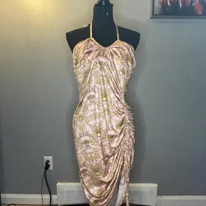 Pink and multi color, side tie dress.